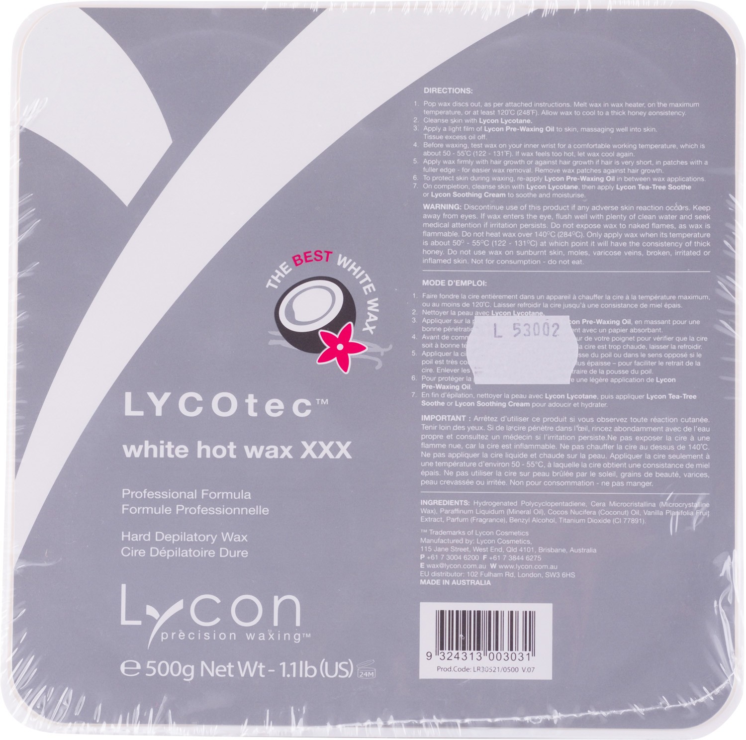 Lycotec White Hot Wax Lycon 500g Hbp Padstow 9833